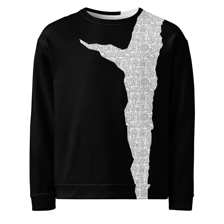Black unisex sweatshirt with elephant pattern