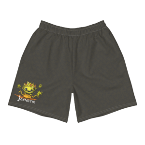 Onyx Grey Unisex Athletic Long Shorts with Leaf Pattern
