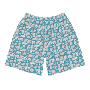 Blue Unisex Athletic Long Shorts with Elephant Pattern