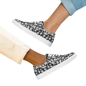 Black & White Women’s lace-up Canvas Shoes with Elephant Pattern